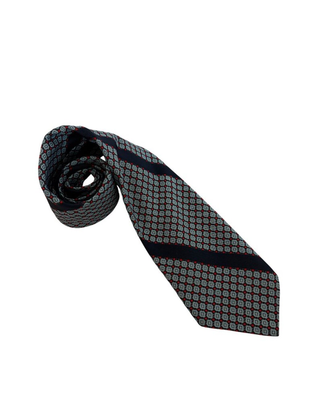 Monsieur Cravatieur Geometric Tie Blue Red Poly Blend Mens Necktie Work Vintage